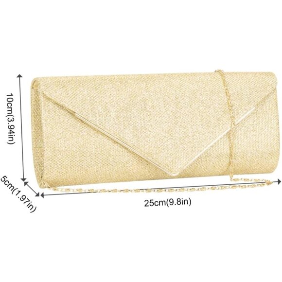 Women's Gold  Clutch Purses Sparkling Envelope Evening Bag Detachable Chain - Picture 8 of 9